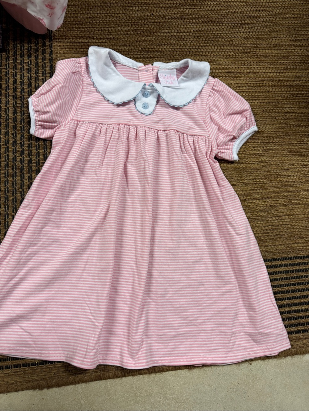 Girls Pink Striped Peter Pan Collar Dress